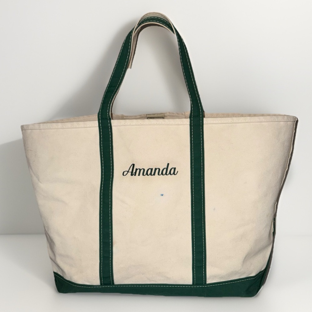 LL Bean XL Boat and Tote - Dark Green Open Top - Monogrammed